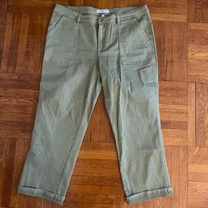Army green cropped jeans